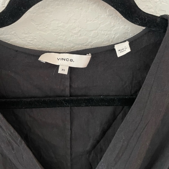 Vince. Drawstring V Neck Linen Blend Dress In Black - Picture 5 of 8